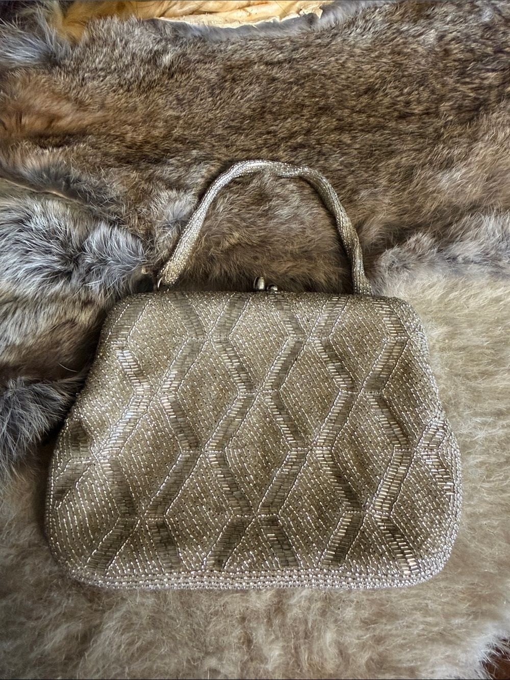 Beaded Geometric Evening Handbag - Champagne (5000H)